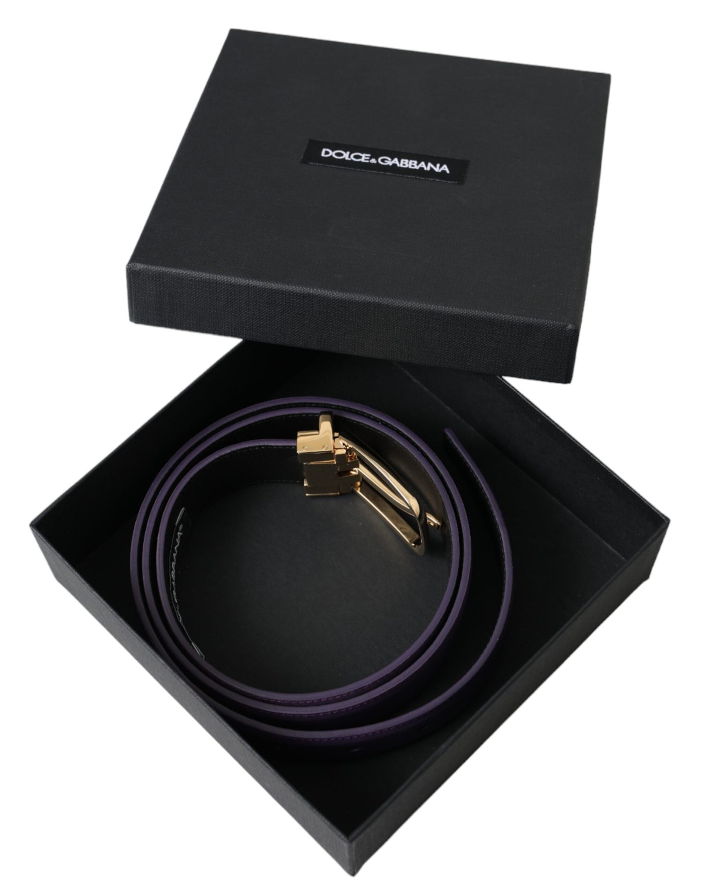 Dolce & Gabbana Purple Leather Gold Metal Buckle Belt Men