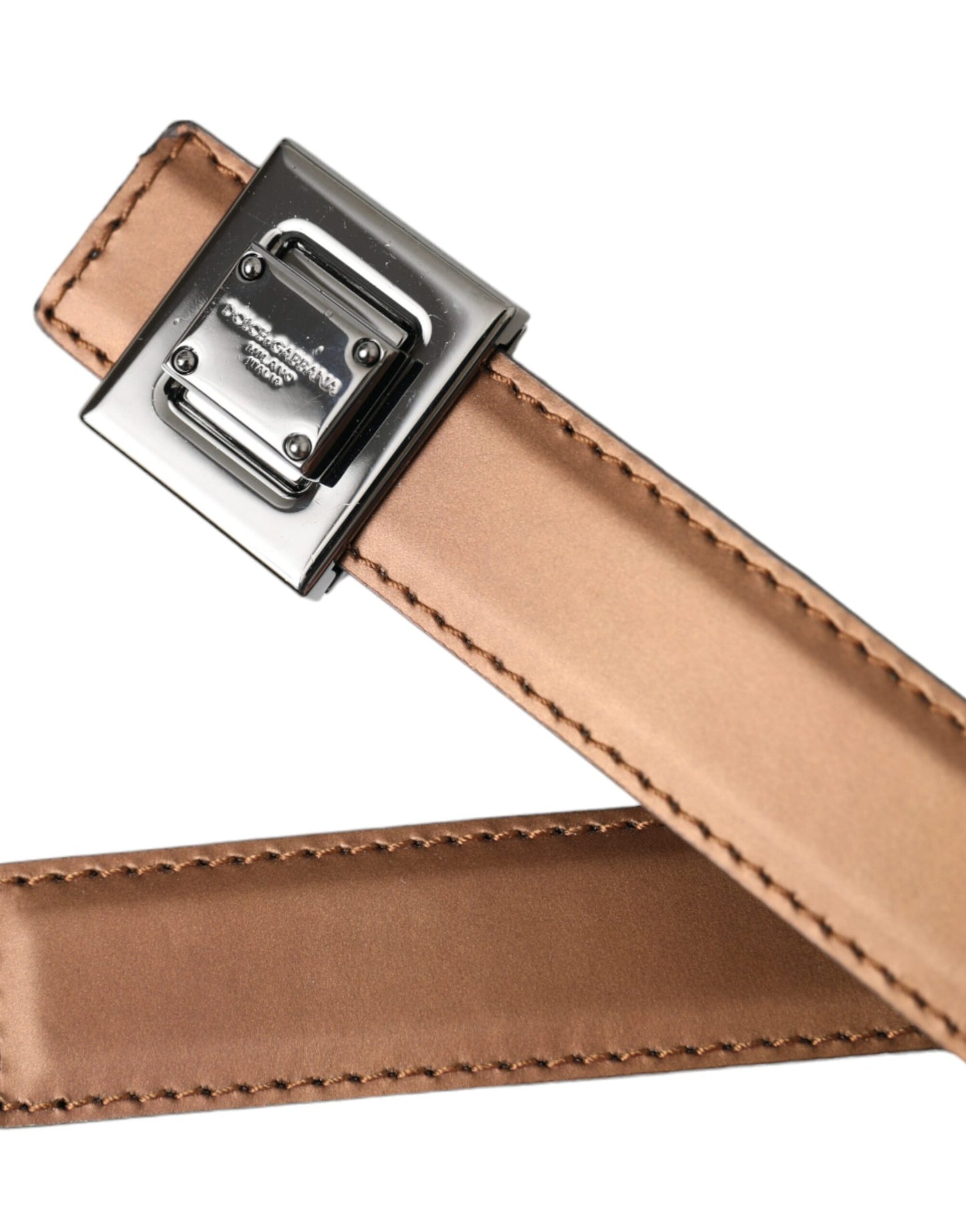 Dolce & Gabbana Bronze Leather Square Metal Buckle Belt