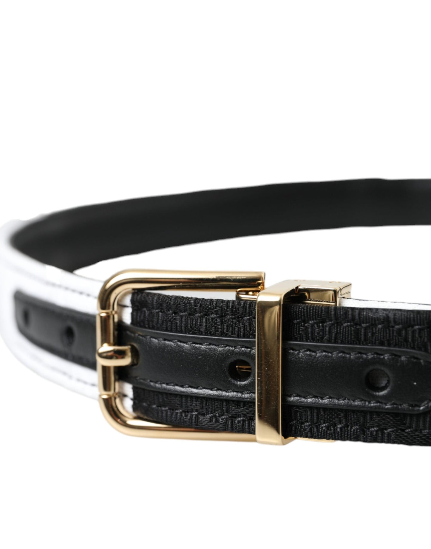 Dolce & Gabbana Black White Patchwork Gold Metal Buckle Belt