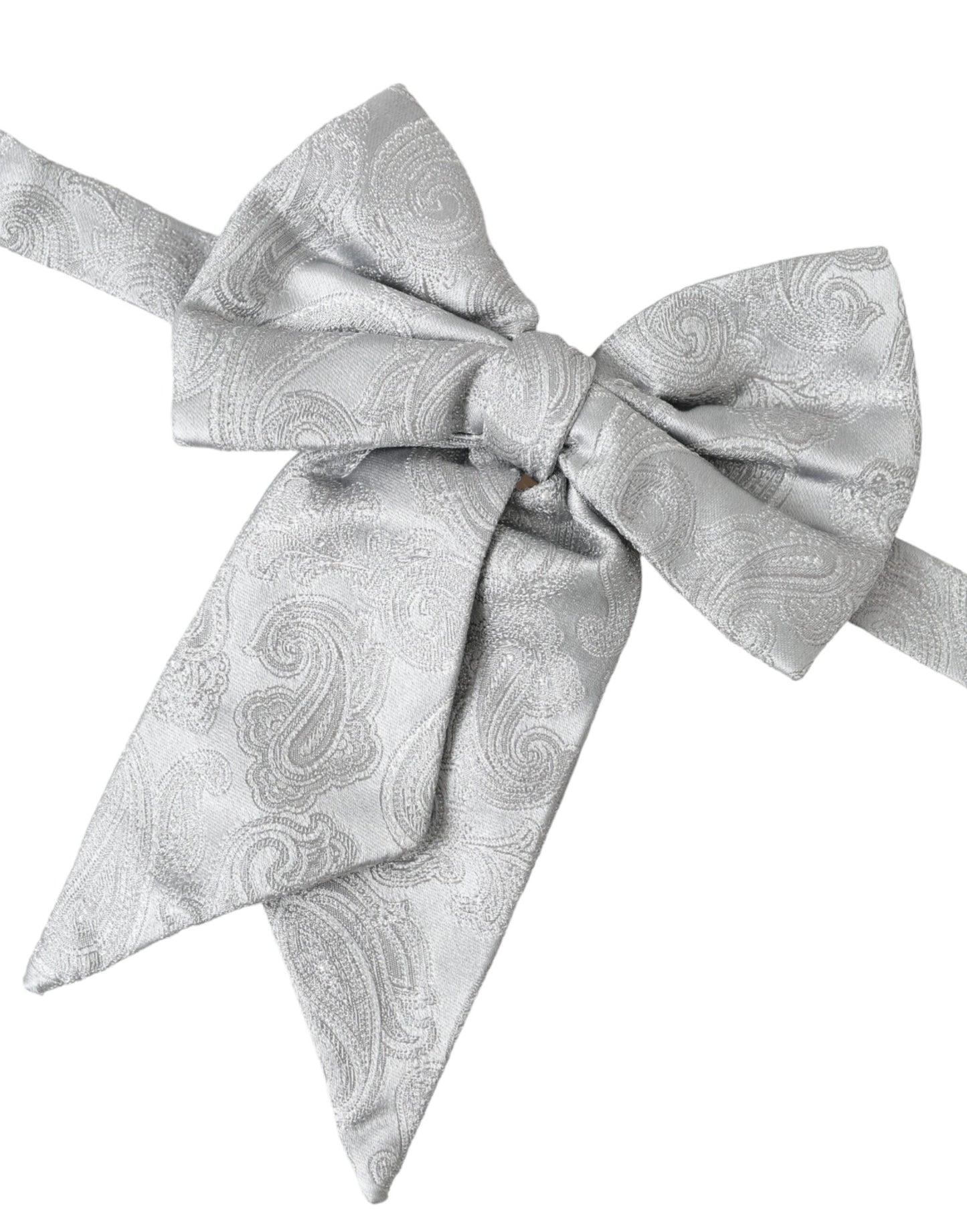 Dolce & Gabbana Silver Ribbon Silk Adjustable Neck Men Bow Tie