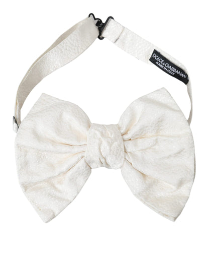 Dolce & Gabbana White Textured Cotton Adjustable Neck Bow Tie