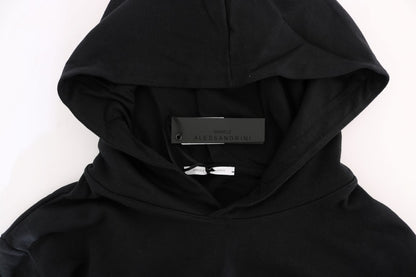 Daniele Alessandrini Elegant Black Cotton Hooded Sweater