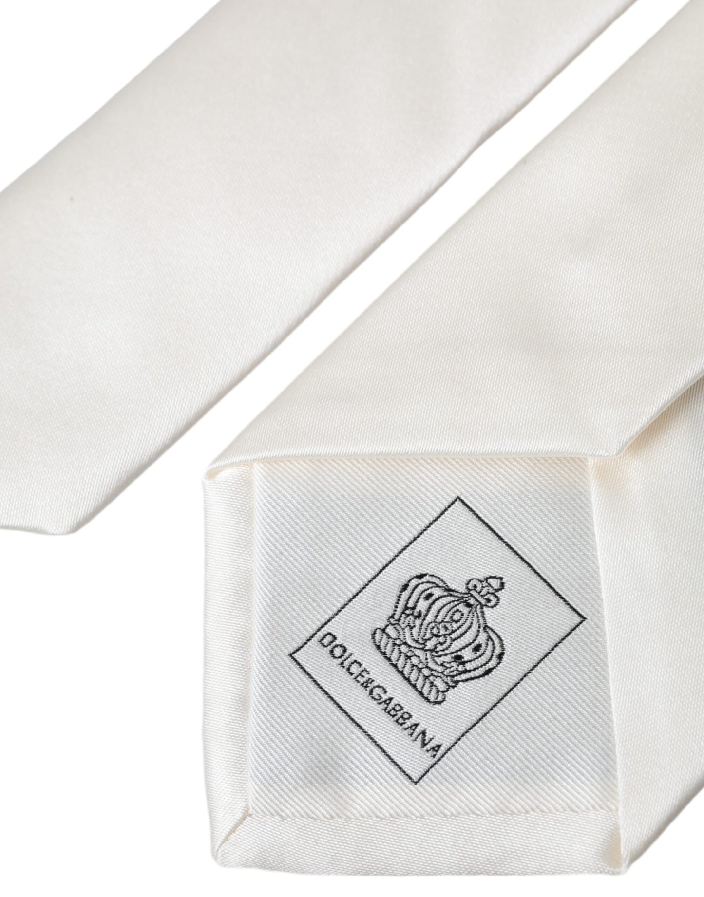 Dolce & Gabbana White Solid 100% Silk Adjustable Tie