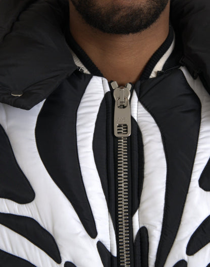 Dolce & Gabbana Black White Stripes Hooded Puffer Jacket