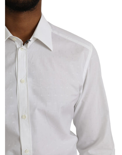 Dolce & Gabbana White Logo Cotton Men Dress GOLD Shirt