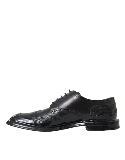 Dolce & Gabbana Black Leather Oxford Wingtip Formal Men Shoes