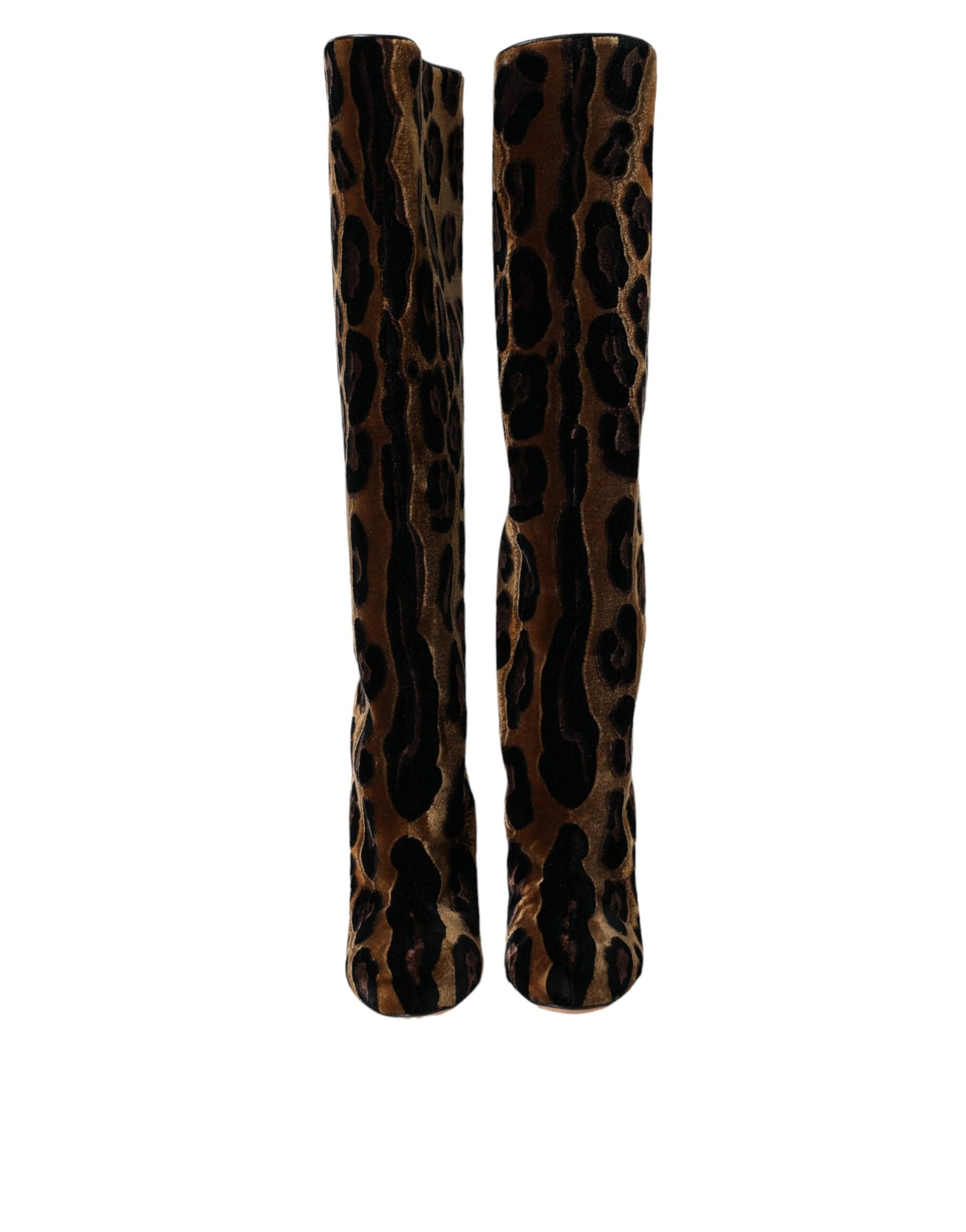 Dolce & Gabbana Brown Giraffe Velvet Leather Boots Shoes