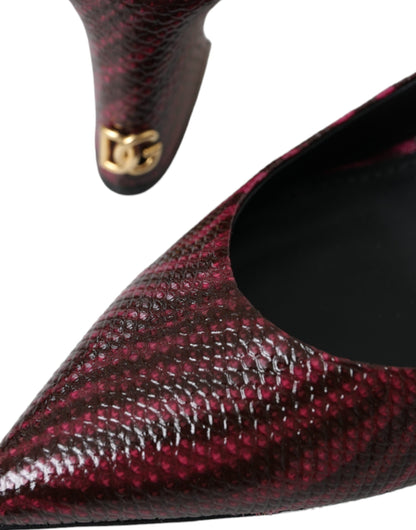 Dolce & Gabbana Maroon Zebra Leather Heels Slingbacks Shoes