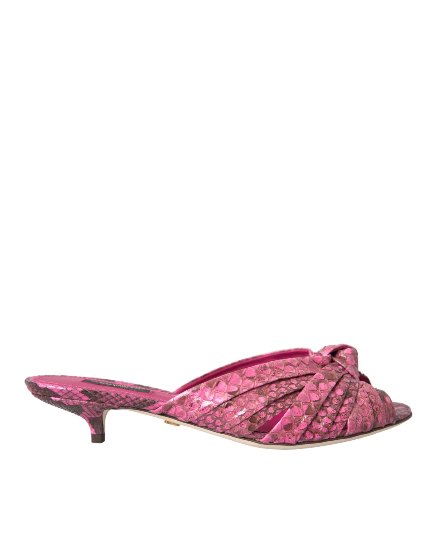 Dolce & Gabbana Pink Exotic Leather Kitten Heels Slides Shoes