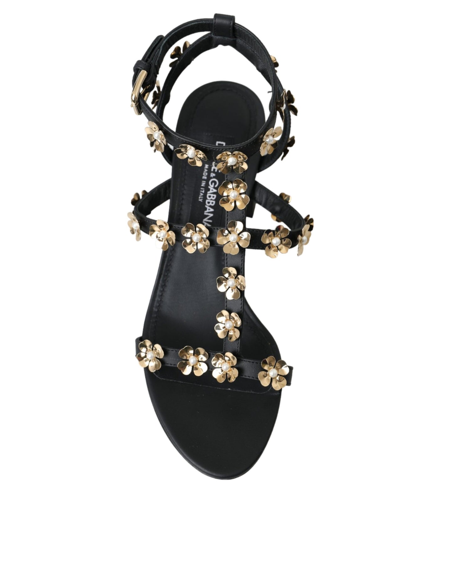 Dolce & Gabbana Black Leather Embellished Heel Sandal Shoes