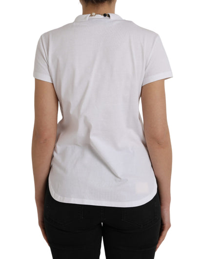 Dolce & Gabbana White Cotton Necklace Short Sleeves T-shirt