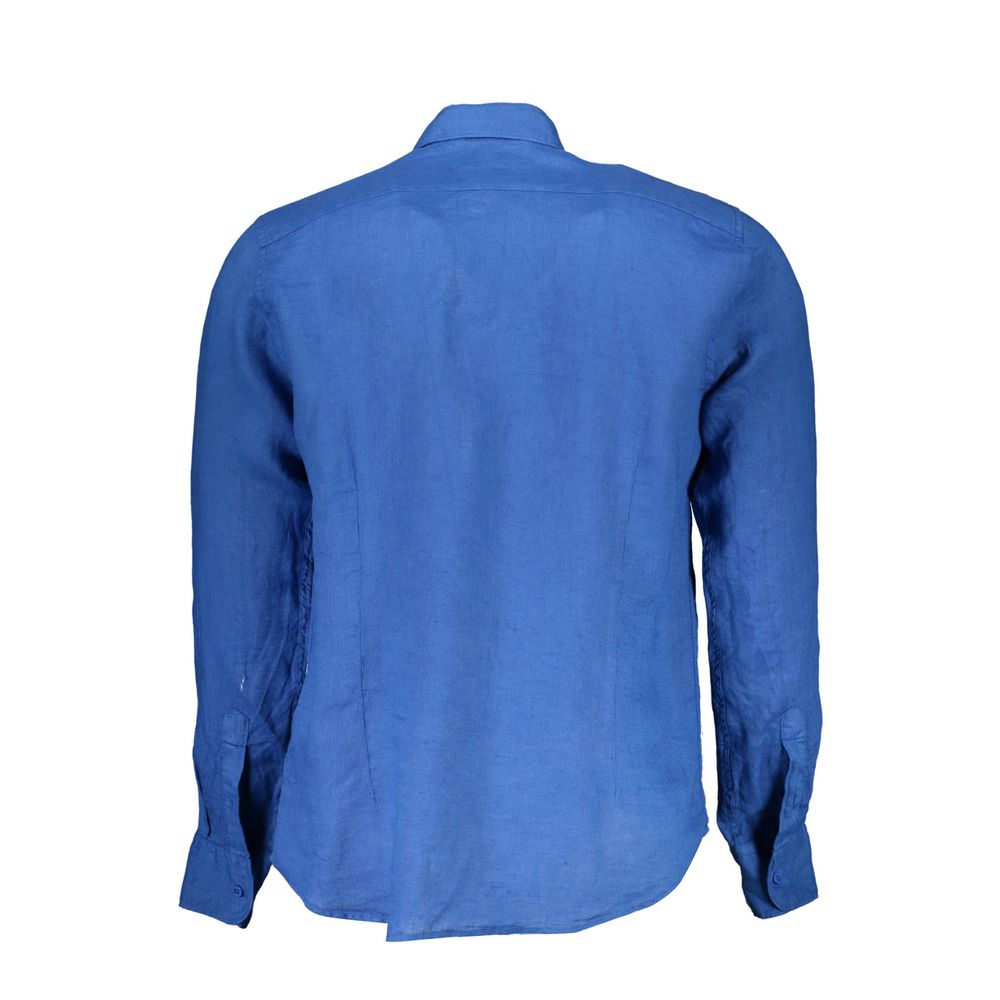 La Martina Blue Linen Men Shirt