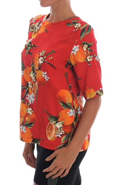 Dolce & Gabbana Embellished Crepe Blouse with Blossom Print