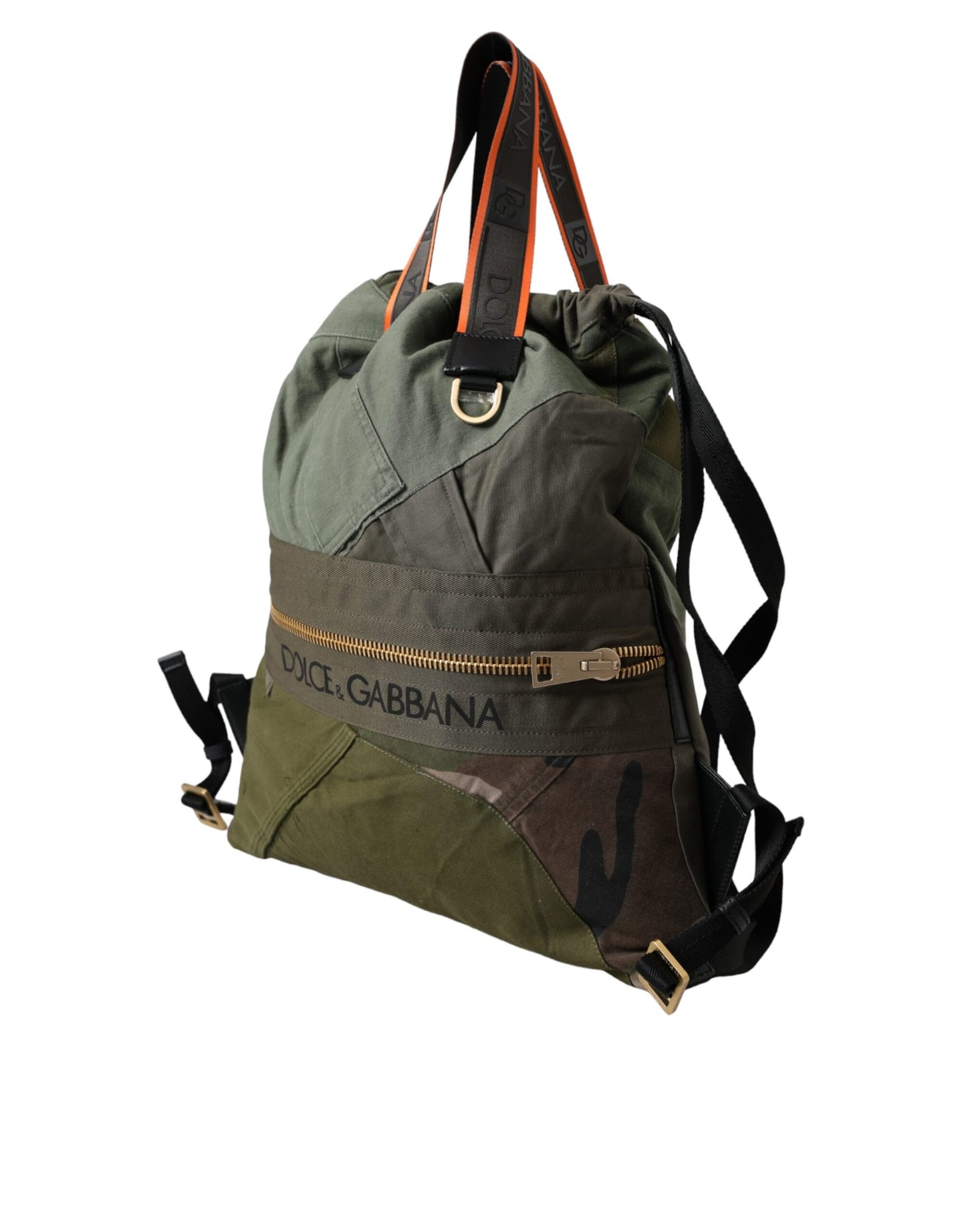 Dolce & Gabbana Military Green Patchwork Rucksack Backpack Bag