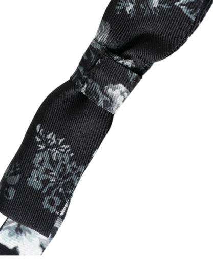 Dolce & Gabbana Black Floral Silk Adjustable Neck Men Bow Tie