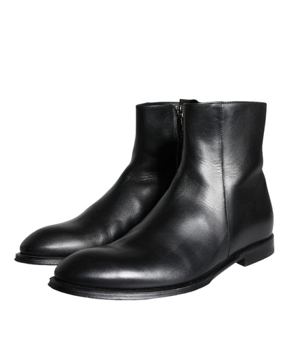 Dolce & Gabbana Black Calf Leather Men Ankle Boots Men Shoes