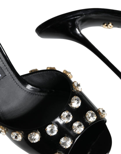 Dolce & Gabbana Black Crystal Heels Keira Sandals Shoes