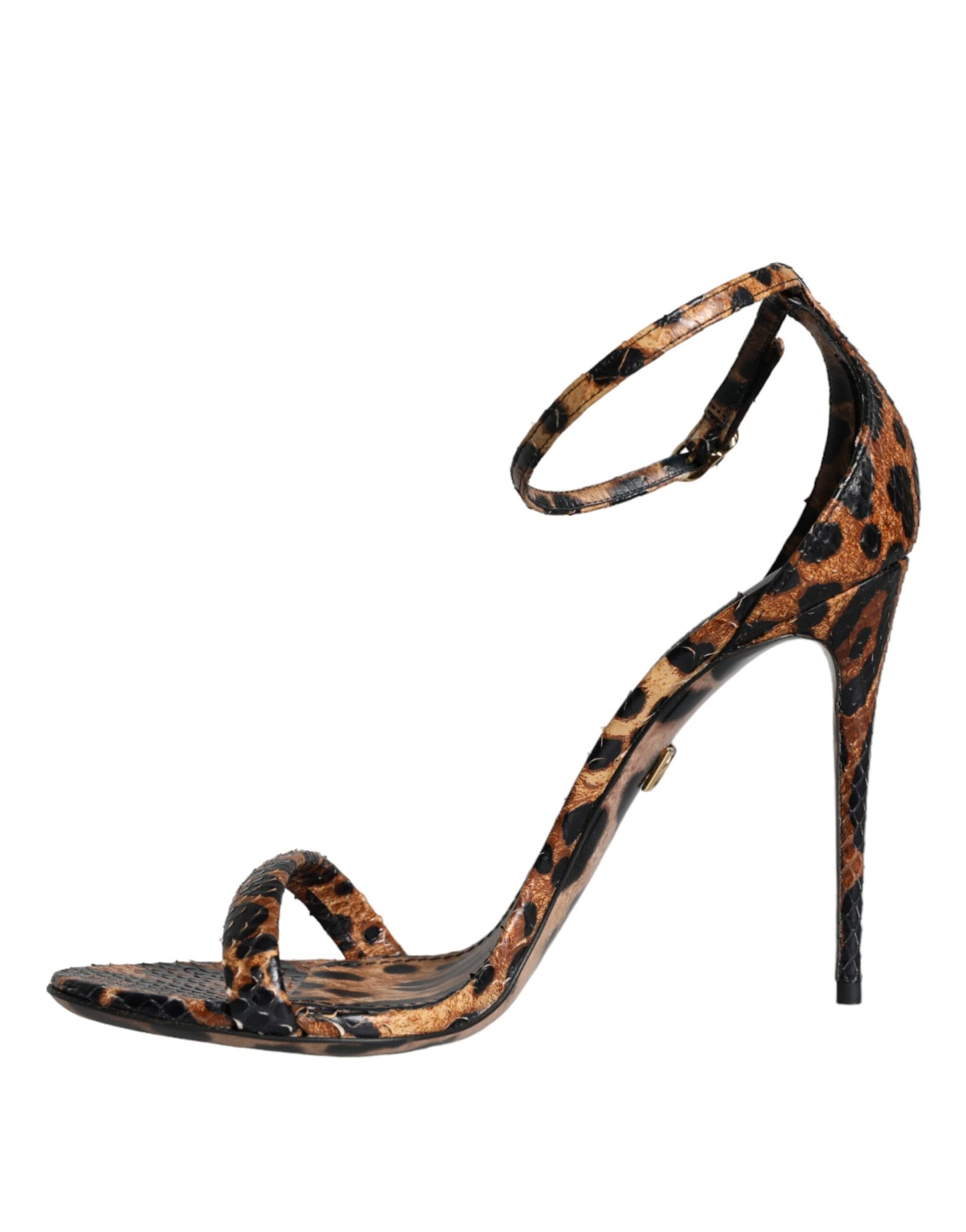 Dolce & Gabbana Brown Leopard Leather Ankle Strap Sandals Shoes