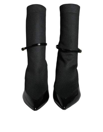 Dolce & Gabbana Black Leather Stilettos Booties Socks Shoes