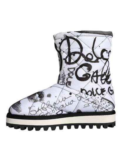 Dolce & Gabbana White Padded Logo Print Mid Calf Boots Shoes