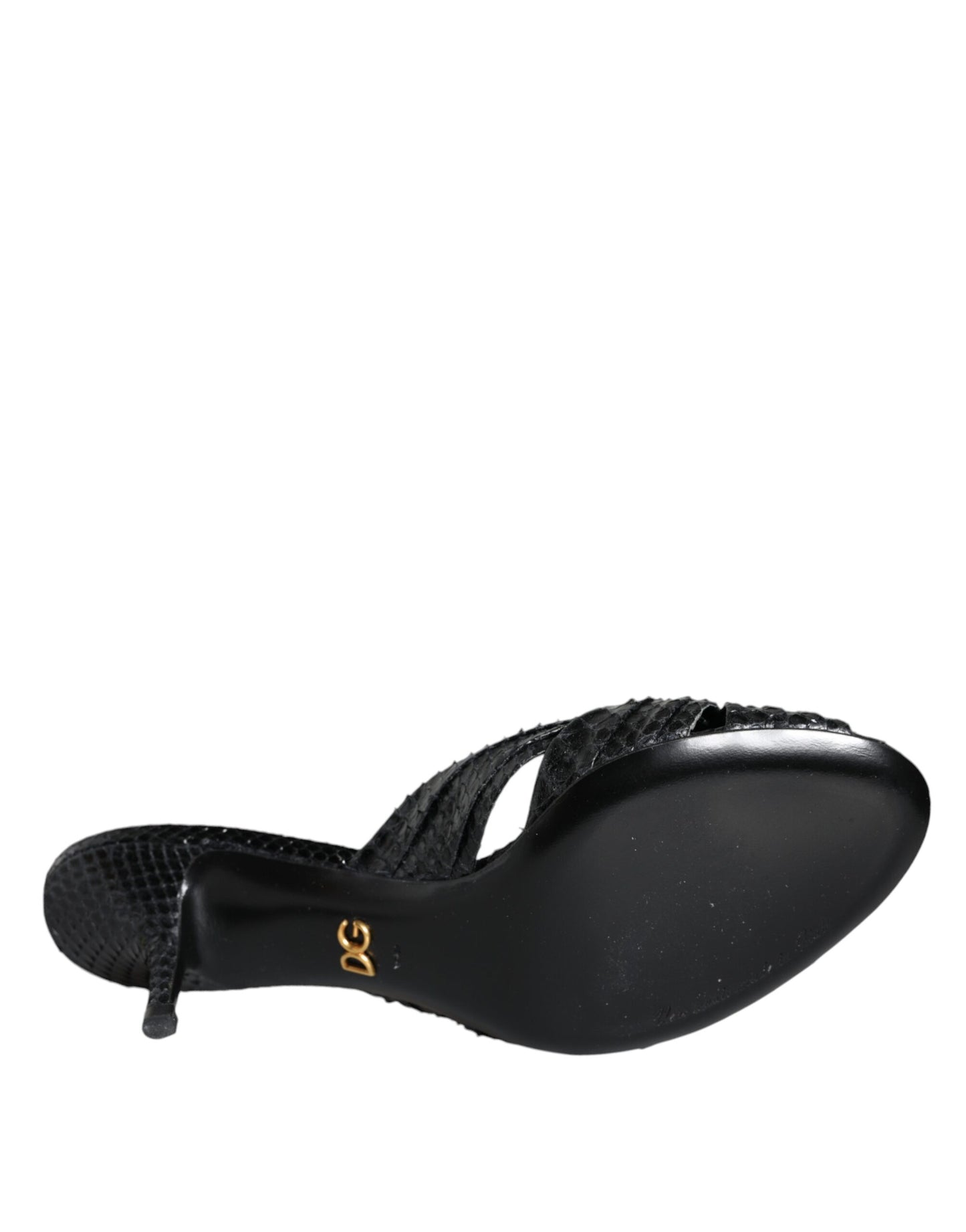 Dolce & Gabbana Black Leather Heels Slides Sandals Shoes