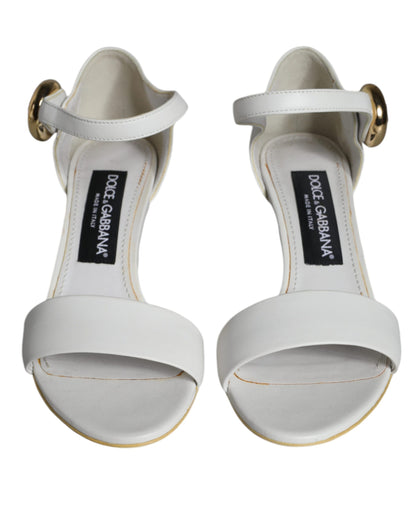 Dolce & Gabbana White Leather Heels Keira Sandals Shoes