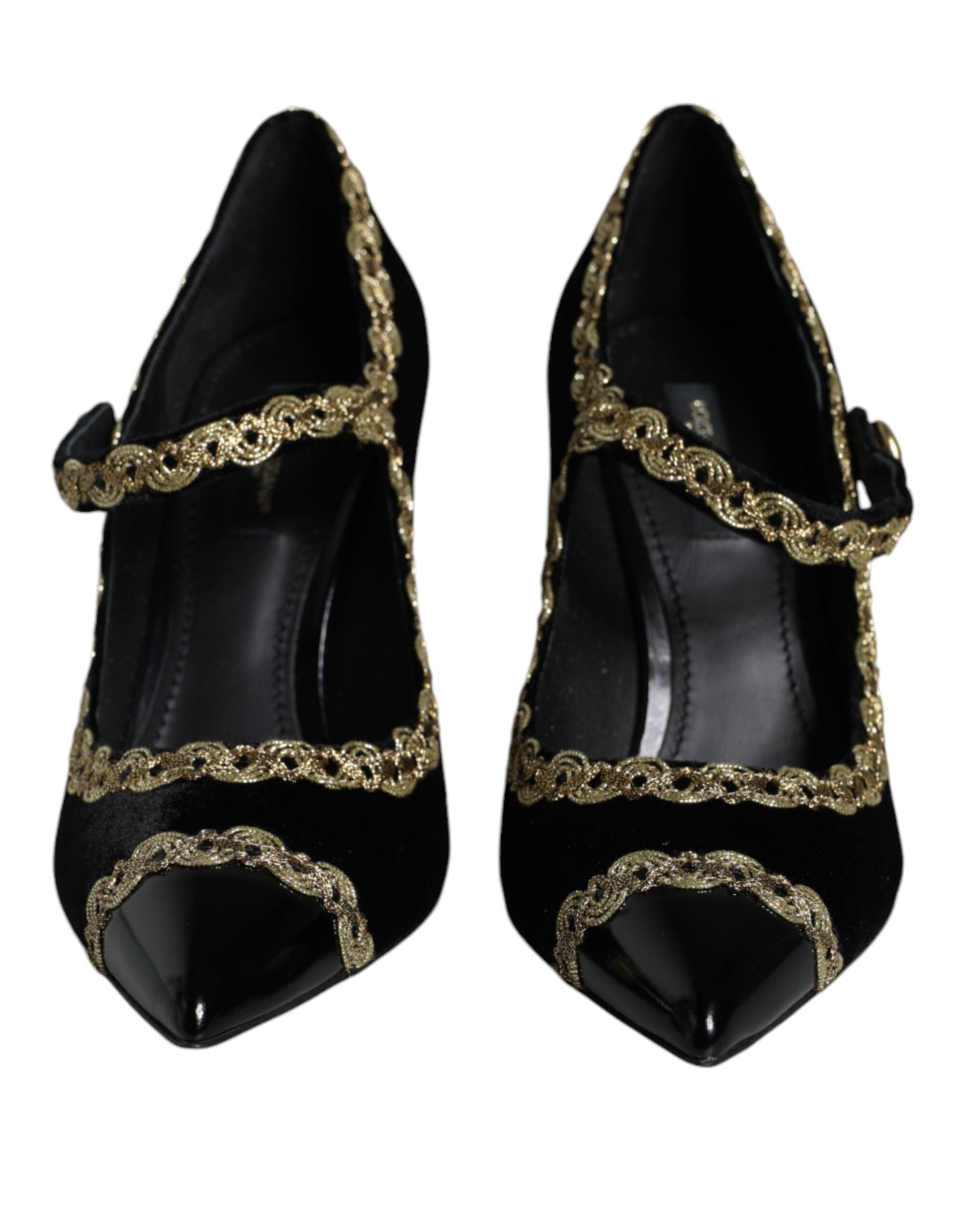 Dolce & Gabbana Black Mary Janes Velvet Gold Pumps Shoes