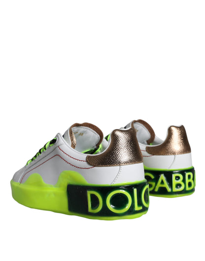 Dolce & Gabbana White Leather Portofino Low Top Sneakers Shoes