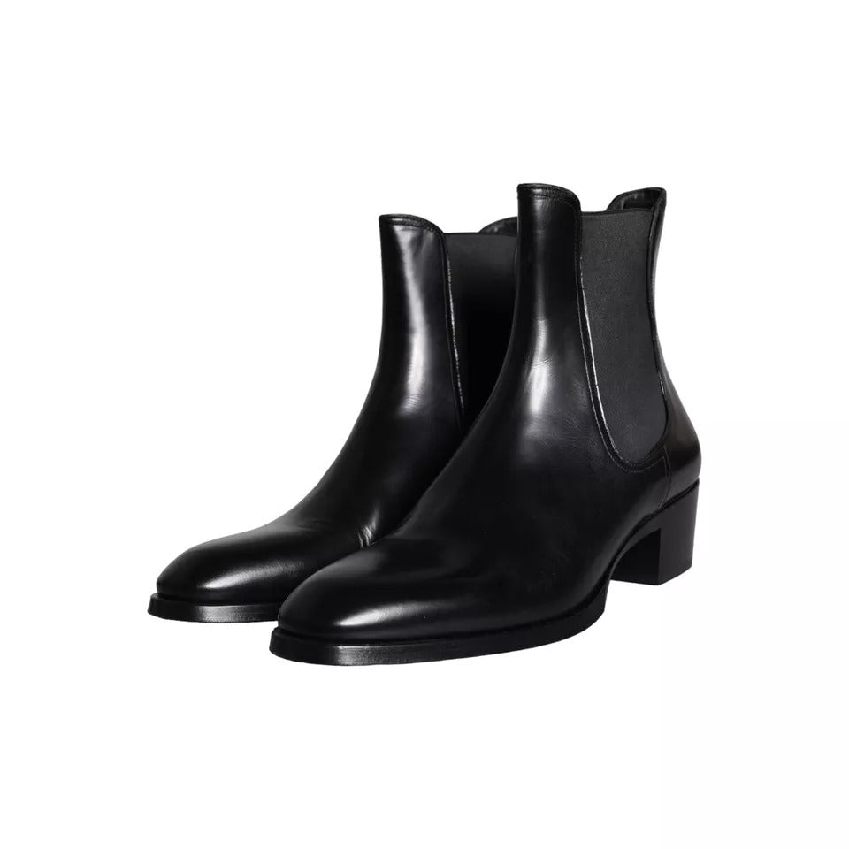 Dolce & Gabbana Black Leather Chelsea Ankle Boots Men Shoes