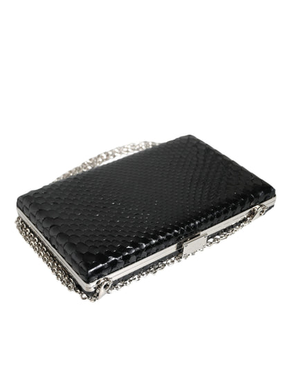 Dolce & Gabbana Black Leather Silver Frame Clutch Mini Crossbody Bag