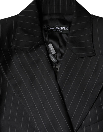 Dolce & Gabbana Black Striped Double Breasted Coat Jacket