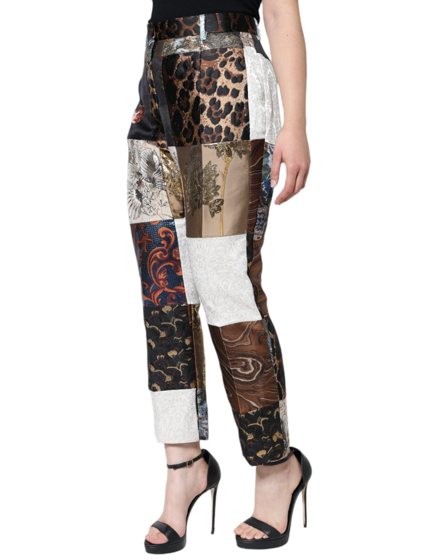 Dolce & Gabbana Multicolor Patchwork Jacquard High Waist Pants