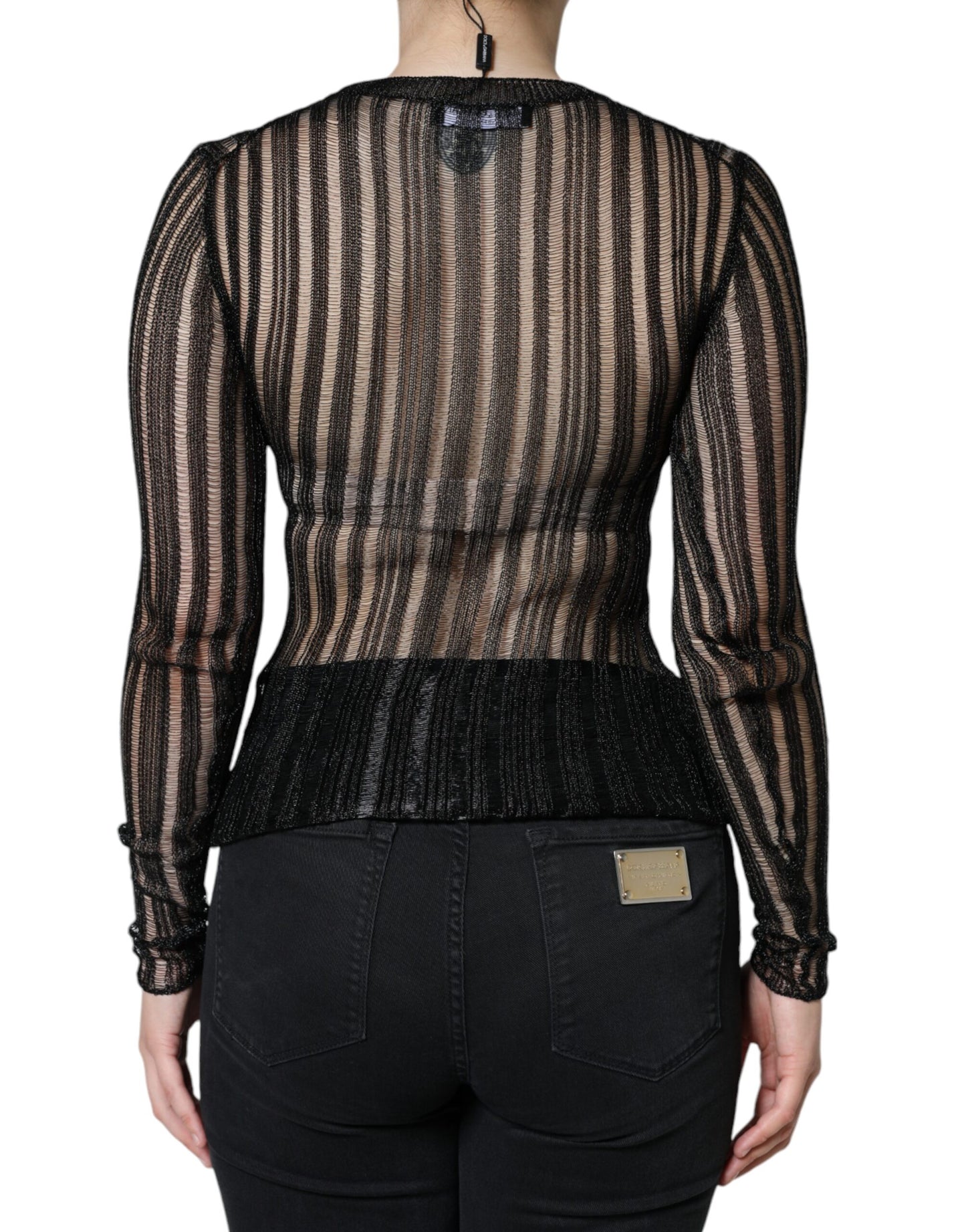 Dolce & Gabbana Black Stripe See Through Long Sleeves Top