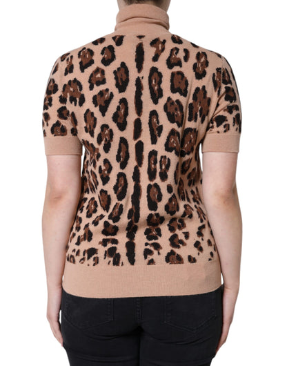 Dolce & Gabbana Beige Leopard Print Wool Turtleneck Top