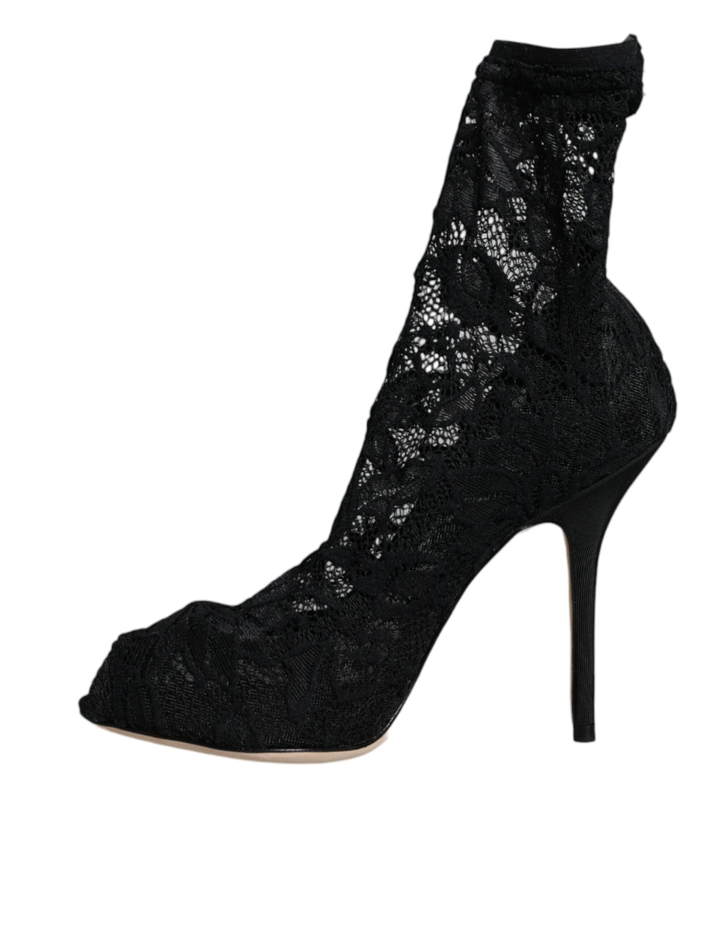 Dolce & Gabbana Black Lace Stretch Heels Mid Calf Boot Shoes