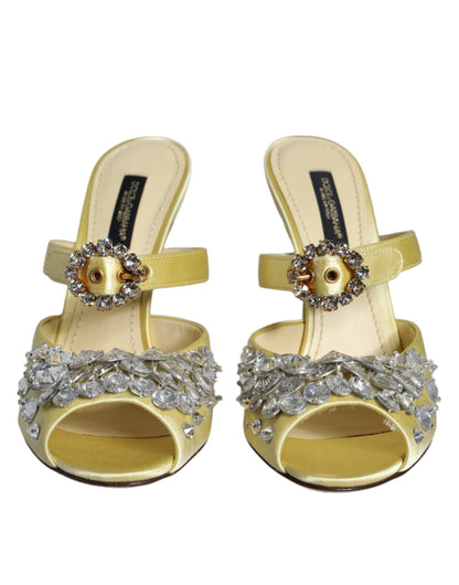 Dolce & Gabbana Yellow Mary Janes Satin Crystal Sandals Shoes