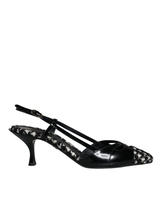 Dolce & Gabbana Black Leather Houndstooth Slingback Shoes