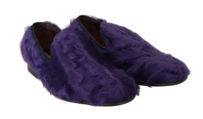 Dolce & Gabbana Plush Purple Sheep Fur Loafers