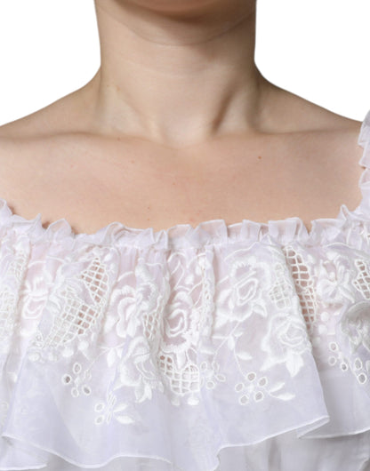 Dolce & Gabbana White Floral Lace Corset Cotton Maxi Dress