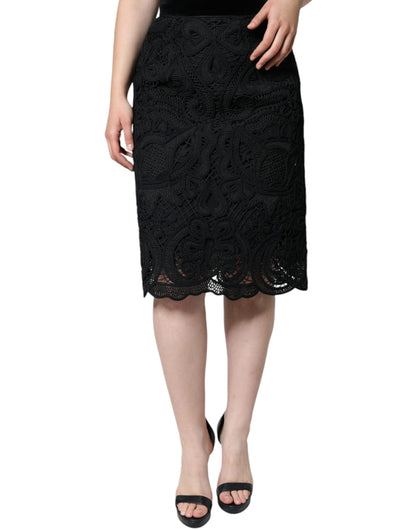 Dolce & Gabbana Black Floral Lace High Waist Pencil Cut Skirt