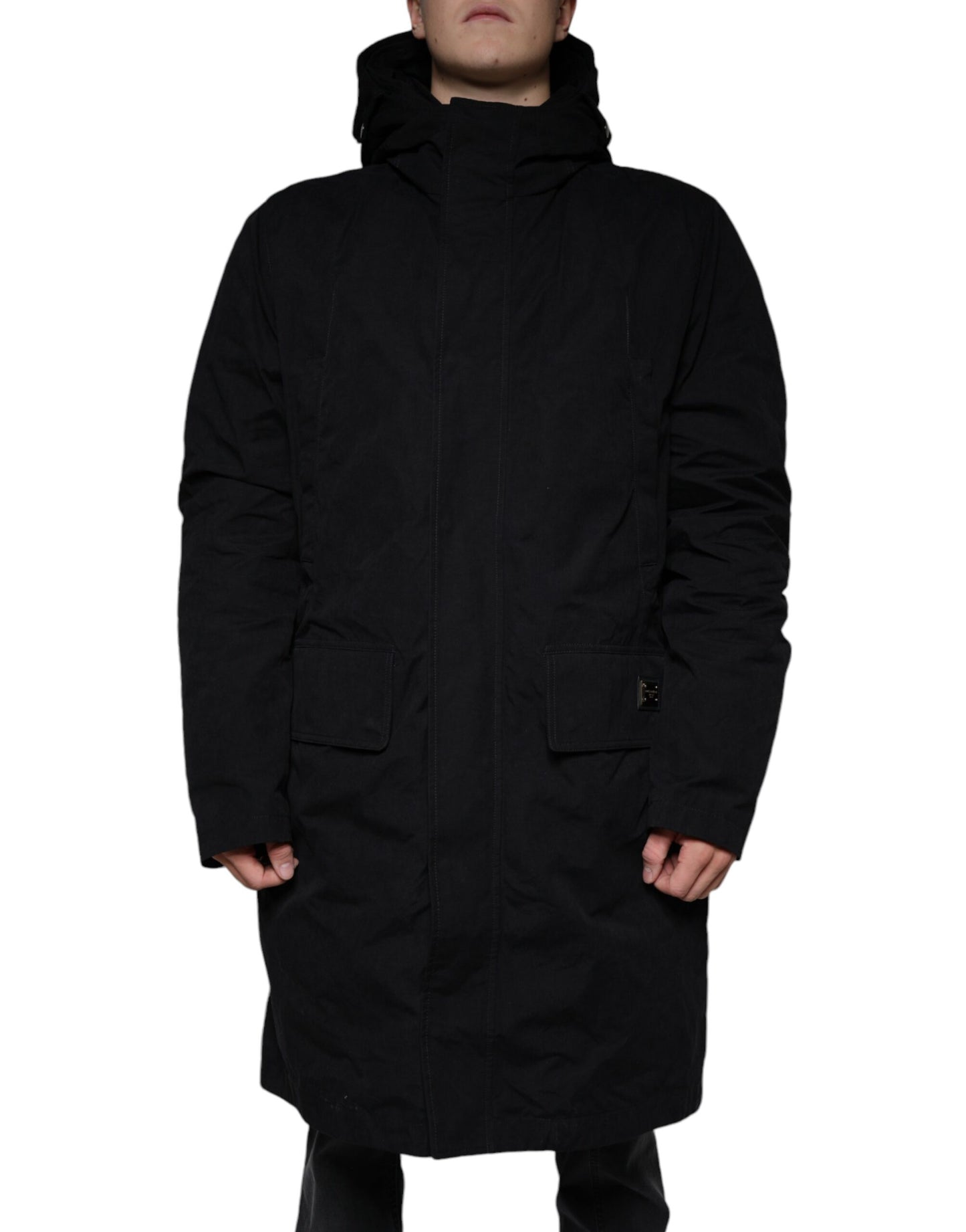 Dolce & Gabbana Black Hooded Parka Cotton Trench Coat Jacket