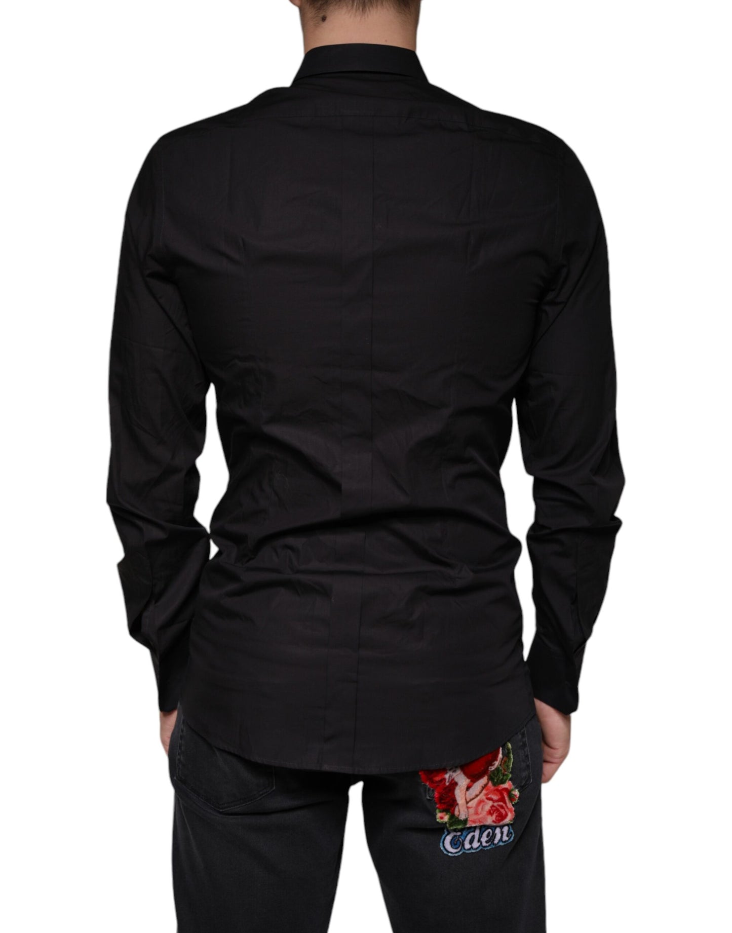 Dolce & Gabbana Black King Crown Embroidered GOLD Dress Shirt