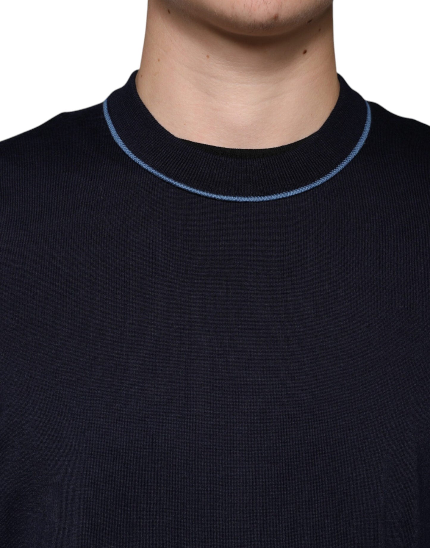 Dolce & Gabbana Dark Blue Wool Crew Neck Men Pullover Sweater