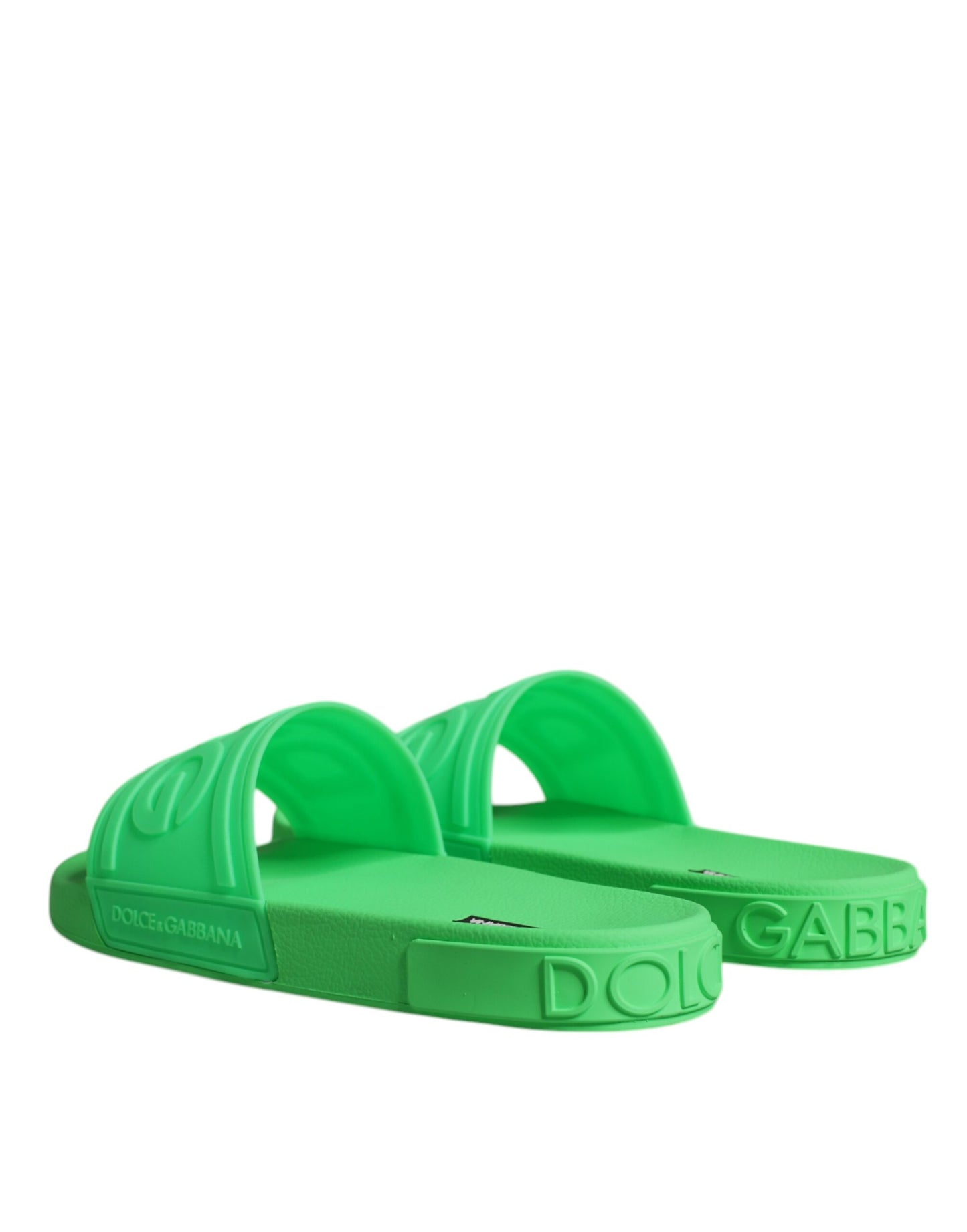 Dolce & Gabbana Green Leather Slides Sandals Beachwear Shoes