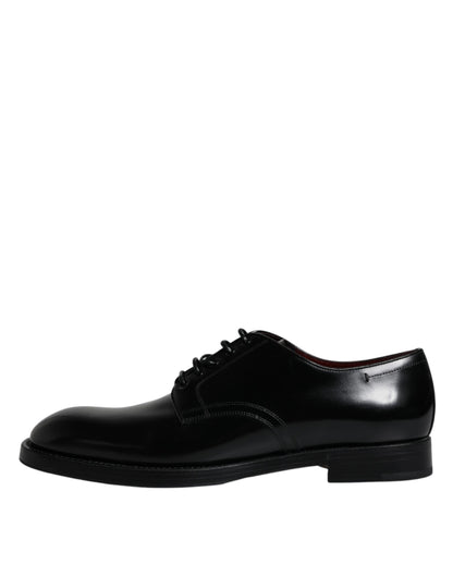 Dolce & Gabbana Black Leather Lace Up Men Derby Formal Shoes