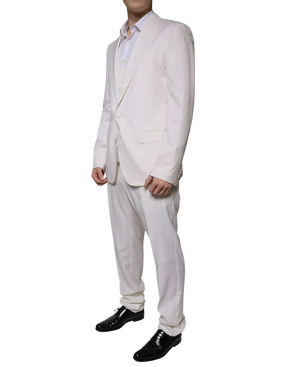 Dolce & Gabbana White Wool Silk 3 Piece SlimFit Formal Suit