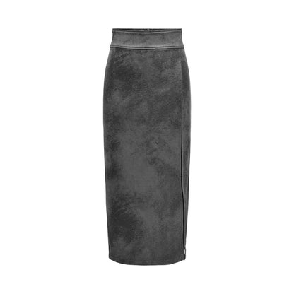 Only Gray Synthetic Leather Skirt