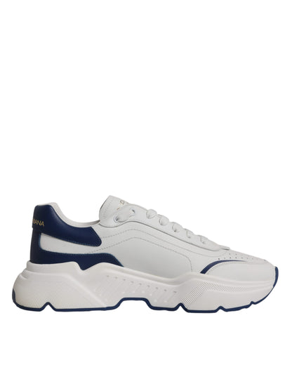 Dolce & Gabbana White Blue DAYMASTER Leather Sneakers Shoes