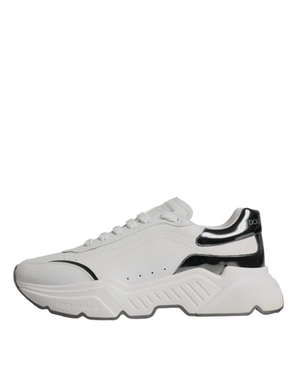 Dolce & Gabbana White Silver DAYMASTER Leather Sneakers Shoes