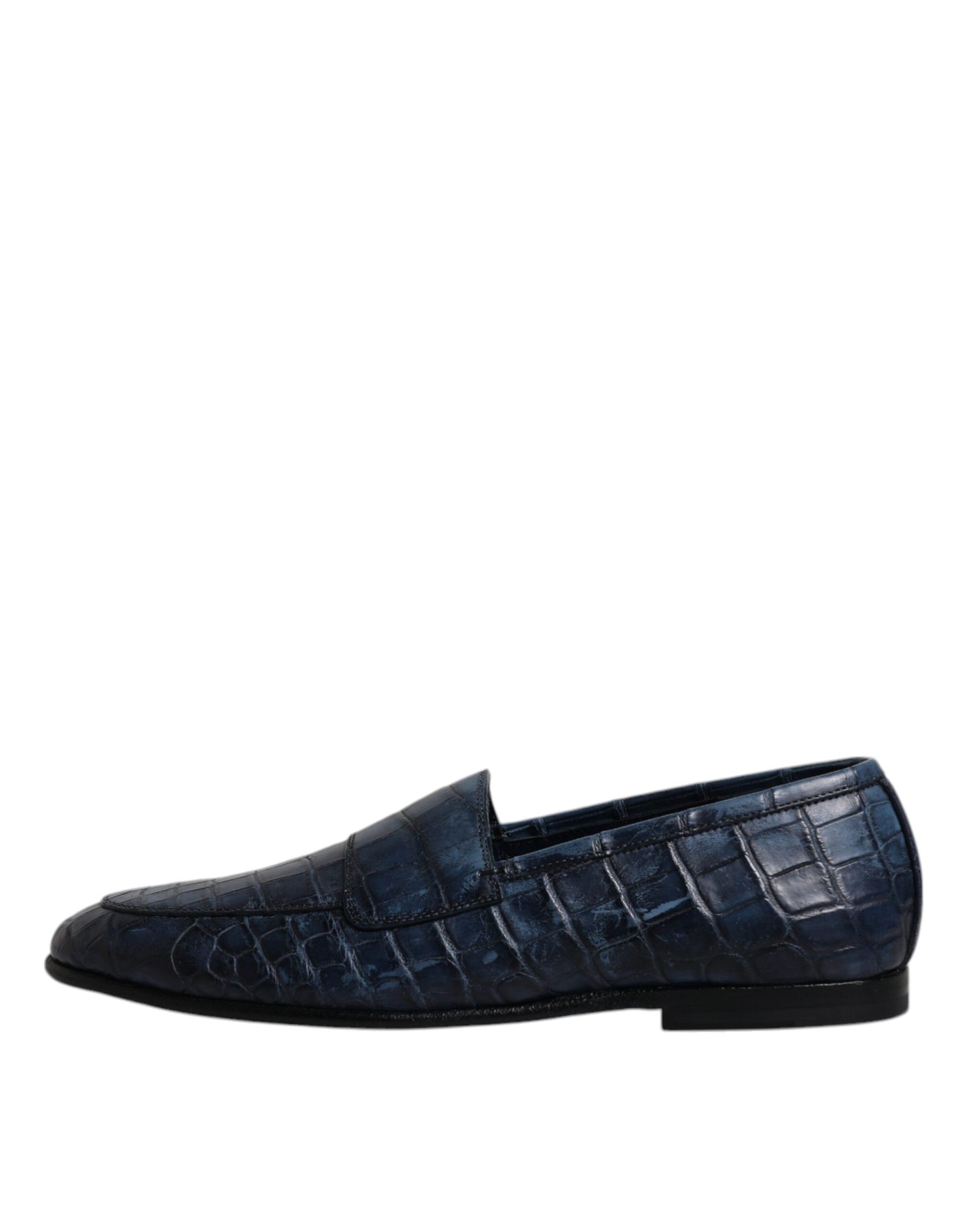 Dolce & Gabbana Blue Exotic Leather Moccasin Slip On Shoes